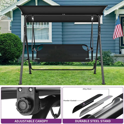 Dual-Seater Metal Porch Swing with Canopy,