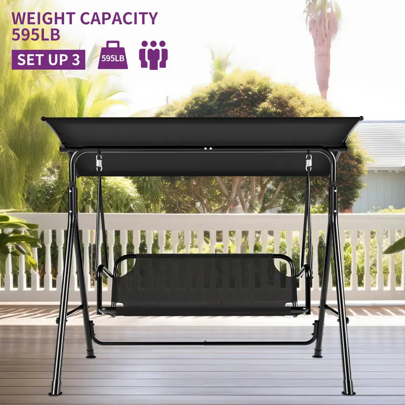 Dual-Seater Metal Porch Swing with Canopy,